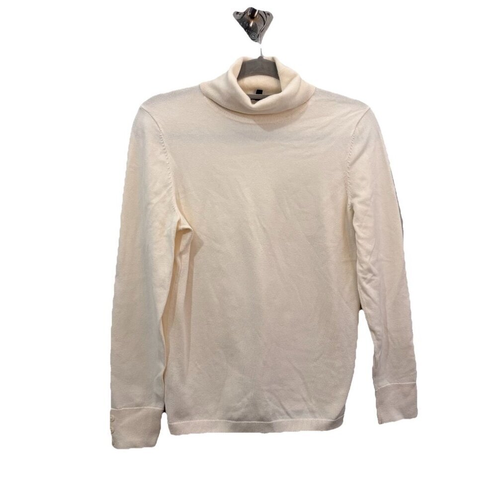 Talbots Perfect Turtle Neck Beige Cotton Blend Size M Preppy Classic
